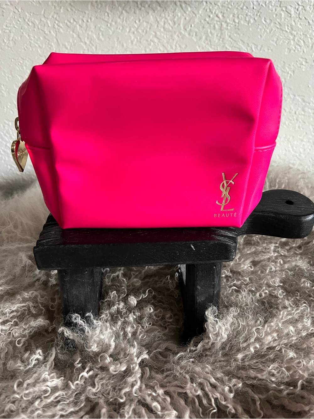Yves Saint Laurent Hot Pink Cosmetic Pouch with Gold YSL Logo